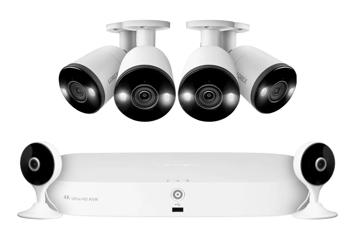 Lorex 4K 8-Channel 2TB NVR CCTV System with Smart Deterrence Bullet Cameras and 2K Indoor Cameras