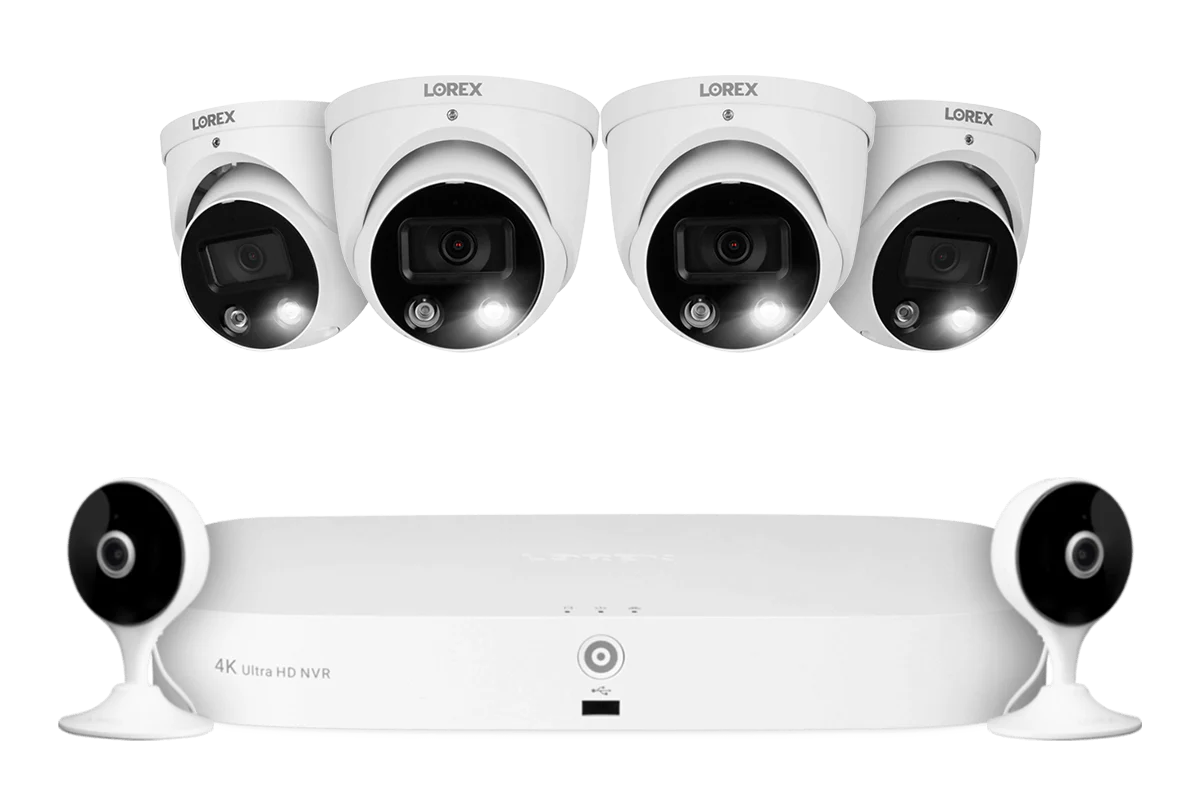Lorex Fusion 4K 8-Channel 2TB Wired NVR System with Four 4K IP Dome Cameras + Two 2K Wi-Fi Indoor Cameras